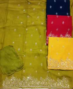 Costumes de fête brodés à la main non cousus de créateur moderne pour femmes fêtes de style traditionnel indien tendance - Product Image 1