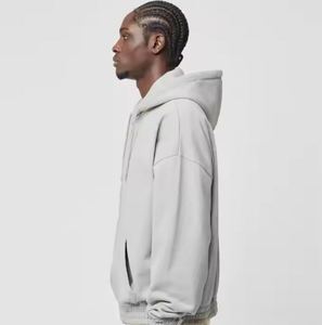 Custom Printed Letter Zip Hoodie 100% Cotton French Terry Street Wear Gray Hoodie with Embroidered Logo Customizable Clothing - Product Image 3