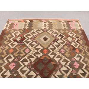 พรมขนาด 6x8 ฟุต, พรมตุรกีโบราณขนาดใหญ่, พรมขนสัตว์สีน้ำตาลคิลิม - Product Image 4