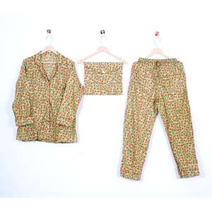Ensemble de pyjamas d'été pour femmes, couleur unie, coton imprimé floral, doux et respirant, vêtements de nuit - Product Image 1