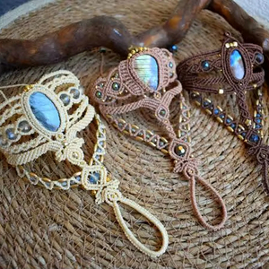 Magnifique bracelet vintage en macramé fait main en argent sterling plaqué or multicolore, certifié IGI, cadeau - Product Image 1