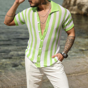 Polo de manga corta a rayas para hombre de verano, camisetas superiores, detalle de malla punteada de punto, producto de alta calidad de gran tamaño, camisas al por mayor - Product Image 6
