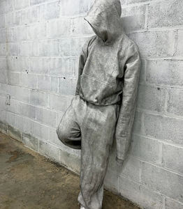 ชุดวอร์มผ้าฝ้ายและกางเกงสเวตเตอร์มีฮู้ดสำหรับผู้ชายชุดวอร์มผ้าฝ้าย100% ซีดซีดจาง - Product Image 2