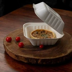 Nuevas Cajas Desechables para Comida para Llevar, 6 x 6 Pulgadas, Cajas para Hamburguesas de Bagazo, Biodegradables y Compostables, con Tapa, 2026 - Product Image 1