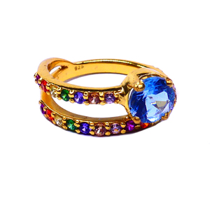 Anillo DE BODA clásico de Plata de Ley 925 chapado en oro con Topacio Azul y piedras preciosas multicolores anillo de compromiso de moda - Product Image 4