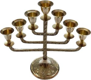 Vintage 7 Branch <b>Brass</b> Menorah Candleholder 8.5-Inch Metal Pillar Fancy <b>Candlestick</b> for Living Room Table Wedding Gift - Product Image 4