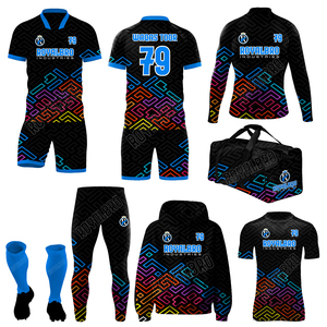 Maillots et shorts de football personnalisés de haute qualité, imprimés par transfert thermique, séchage rapide, 100% polyester, nom et numéros d'équipe personnalisés, coupe-vent - Product Image 6