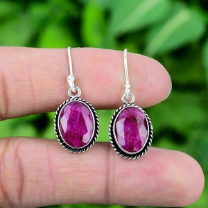 Pendientes de regalo de diseñador de moda de plata de ley sólida 925, Pendientes colgantes de piedras preciosas de rubí hechos a mano para niñas de plata estampada 925, joyería - Product Image 4