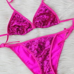 Vestido de playa sexy con cuentas de lentejuelas en negrita personalizado, decoración de diamantes de imitación, nuevo diseño, conjunto de Bikini listo para usar para salir a la playa, logotipo frontal - Product Image 1