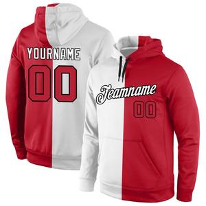 Custom Stitched White <b>Red</b>-Black Split Fashion Sports Pullover Sweatshirt Hoodie - Product Image 1