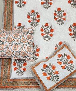 Drap de lit Jaipuri 100% coton fabriqué à la main avec bordure Design main bloc imprimé drap de lit en coton doux avec ensemble de taie d'oreiller - Product Image 2