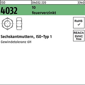 น็อตหกเหลี่ยมชุบสังกะสีแบบจุ่มร้อน ISO 4032 M16 10 แพ็ค 100 ชิ้น - Product Image 1