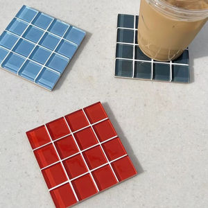 Exporter Square Glass Mosaic Coaster Drink <b>Mat</b> Glass Tile <b>Kitchen</b> Table Protection Pad Coffee Cup Holder Restaurant Barware - Product Image 1