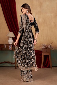 Luxury Heavy Fandy <b>Satin</b> <b>Saree</b> with Premium Heavy Beads Embroidery Work Designer Blouse Included Elegant Wedding Party Festive - Product Image 4