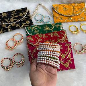 Nouvel arrivage de mariage fait à la main Combo de broderie Cultch Work avec bracelet et boucles d'oreilles Cadeaux bracelets brodés éthéniques - Product Image 2