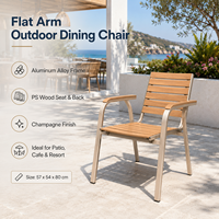Silla de Comedor para Exterior FLD2092, Moderna, de Grado Comercial, con Reposabrazos de Aluminio Plano y Asiento de Madera PS, para Hotel o Restaurante