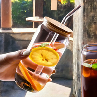 Gobelet incassable écologique de 16oz couvercle de tasse en verre à pinte durable paille pour café bière vin thé eau autres boissons