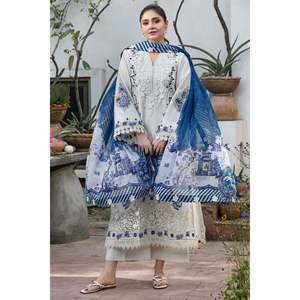 MOTIFZ-3PC Chemise en tissu de dentelle brodée lourde et respirante pour femme avec dupatta imprimé en soie et pantalon - BIC-4906 pour Lawn! - Product Image 5