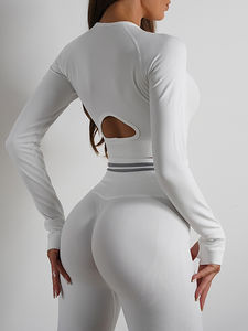 ชุด2ชิ้นสำหรับเล่นโยคะแบบลำลองสำหรับผู้หญิงชุดเล่นกีฬาแขนยาวเอวสูงทำจากผ้าลูกพีชระบายอากาศได้ - Product Image 6