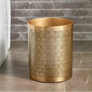 Poubelle à toit ouvert en métal argenté Qualité supérieure Poubelle faite à la main Forme ronde faite à la main Vente en gros Poubelle en métal Vente en gros - Product Image 2