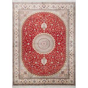 Gulmarg Hand Knotted <b>Silk</b> Rugs <b>Red</b> Orange Medallion Pattern New Rectangle Puzzle Patchwork for Home Living Room Carpet-Pae-5991 - Product Image 1