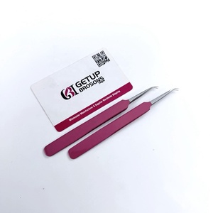 Pinzas Profesionales para Extensión de Pestañas, Curvadas y Delgadas, con Doble Brazo y Recubrimiento en Polvo Rosa, Punta Plateada, con Logotipo Personalizado, Instrumento de Belleza - Product Image 1