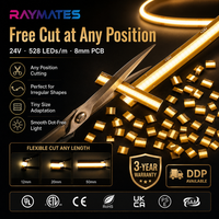 Bande LED COB UL 24V à découpe libre, 528 LED, 8 mm, flexible, sans points lumineux, dimmable, pour armoire et plafond