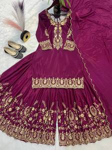 Nouvelle collection de créateurs, costume indien traditionnel ethnique en soie pour femmes, broderie lourde, Gharara Salwar Kameez, pour les fêtes et les mariages - Product Image 4