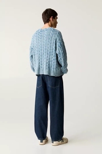 กางเกงยีนส์ขาบานสำหรับผู้ชาย, กางเกงยีนส์ทรงหลวมสีฟ้าเข้มกางเกงยีนส์ผ้าฝ้าย100% โอเวอร์ไซส์สำหรับใส่เล่นสเก็ต - Product Image 2