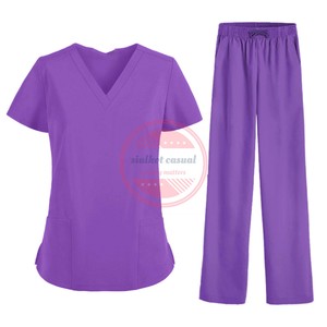 Conjunto de uniforme médico de enfermería con cremallera y manga corta para mujer - Product Image 2