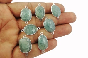Hot Sale Artisan Style Bezel Set Connectors Anti-Tarnish Silver Plated Findings for <b>Aquamarine</b> Competitive Supplier OPP Bag - Product Image 2