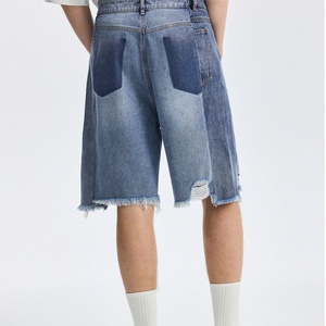 Pantalones cortos vaqueros lisos de diseño personalizado holgados y gruesos Y2K 2 en 1 cortos desgastados con cremallera y borde de mosca - Product Image 3