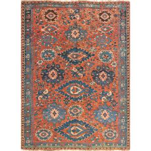 Alfombra de Lana Anudada a Mano de Gran Tamaño Aalam, Diseño Abstracto con Medallón Rojo Naranja, Rectangular, para Pasillo, Entrada, Hogar - Paem-429 - Product Image 1