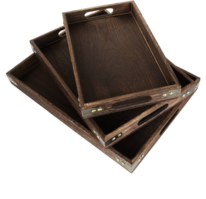 Acacia Wood <b>Serving</b> Tray Metal Handle Crafts Rectangular <b>Wooden</b> <b>Serving</b> <b>Platters</b> - Product Image 2