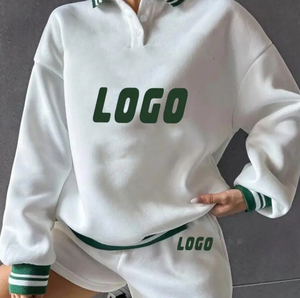 OEM sudadera de 2 piezas y pantalones cortos Venta caliente excelente calidad sólido cuello en V Polo botón tejido chándal tejido chándales - Product Image 5