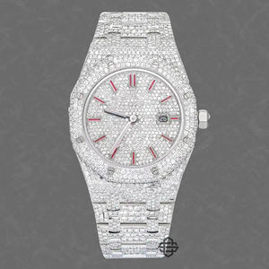 Reloj de cuarzo clásico de lujo para hombre, reloj de pulsera de acero inoxidable con moissanita helada - Product Image 1