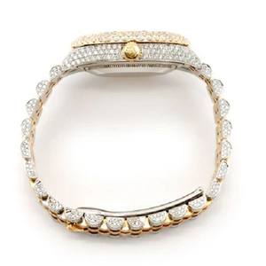 Iced Out Full Vvs Moissanite Diamond White Dial Dos tonos Blanco y amarillo Hecho a mano Auto Movimiento Relojes de lujo para mujeres - Product Image 4