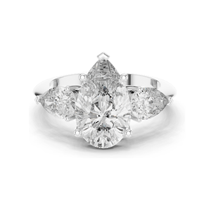 Bague à trois pierres en diamant de laboratoire de 4,00 carats pour femme, pierres centrales en forme de poire et pierres latérales en forme de trapèze, clarté VVS-VS EF, 18 carats - Product Image 1