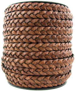 CORDONES TRENZADOS DE CUERO REAL 5mm 10mm Cordón de cuero trenzado plano marrón natural desgastado - Product Image 1