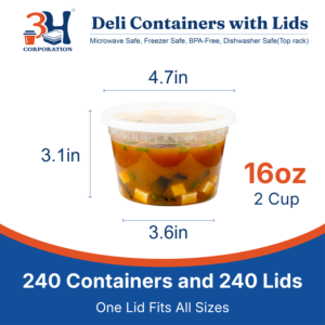 Contenitori per alimenti da 3H da 16 oz con coperchi (480 pezzi/cassetta) adatti per congelatore e microonde, in PP senza BPA, impilabili, a prova di perdite, per conservare il cibo. - Product Image 5