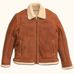 Veste en cuir d'agneau pour homme, veste de vol décontractée avec fermeture éclair, veste bomber en cuir véritable avec fourrure - Product Image 6