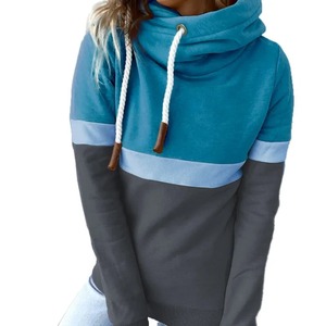 Pull à col montant pour femme, automne et hiver, couleur unie, panneau contrasté, cordon de serrage, manches longues, sweat-shirt décontracté - Product Image 4