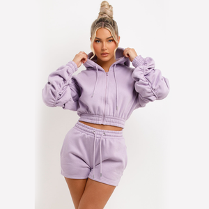 Haut court à capuche personnalisé pour femme, à manches raglan longues, en molleton, style streetwear décontracté, vêtement féminin - Product Image 1