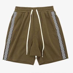 High Street Style <b>Men's</b> Track <b>Shorts</b> Plaid Black <b>White</b> with Elastic Waist Digital Printing Side Stripe OEM Service Available - Product Image 1