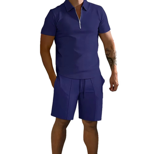 Conjunto Casual de Verano para Hombre, Camiseta Polo Gris Claro con Pantalones Cortos con Cordón, Color Sólido, Poliéster - Product Image 5