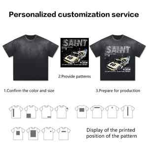 Camiseta Nueva de Moda, Gruesa, 100% Algodón, Holgada, Vintage, con Estampado Personalizado, Retro, 200gsm, Desgastada, Talla Grande - Product Image 4