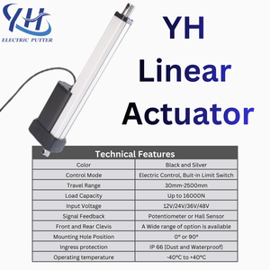 Actionneur linéaire <span class=keywords><strong>électrique</strong></span> <span class=keywords><strong>12V</strong></span> <span class=keywords><strong>Moteur</strong></span> CC IP66 Haute résistance 16000N Course 30-1000mm Utilisation industrielle YH-520P - Product Image 3