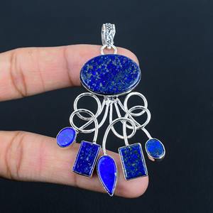 Pendentif cabochon fleur en argent sterling 925 plaqué Lapis Lazuli naturel de créateur Fabrique de bijoux en gros pour femmes - Product Image 2