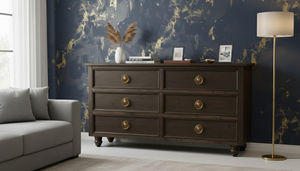 Cómoda de 6 Cajones de Roble Blanco Macizo Estilo Granja de Charleston, Frentes de Pino Reciclado, Rieles de Cierre Suave, Ecológica y Duradera para Sala de Estar - Product Image 3