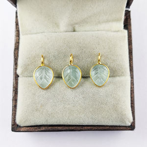 Pendentif sculpture feuille aigue-marine 10mm pierre précieuse en argent Sterling plaqué or pendentif fait main pour la fabrication de bijoux femmes breloque en vrac - Product Image 2